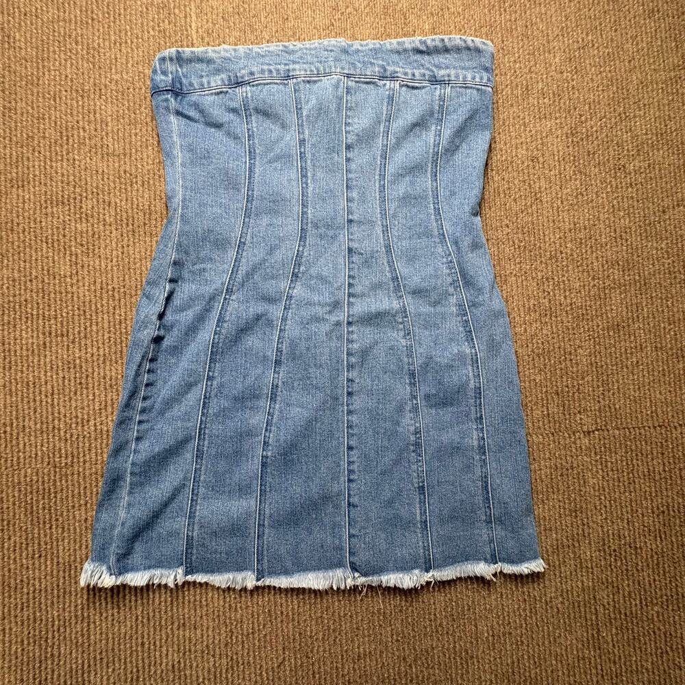 Forever 21 2000’s Raw Hem Denim Mini Tube Dress Size Medium